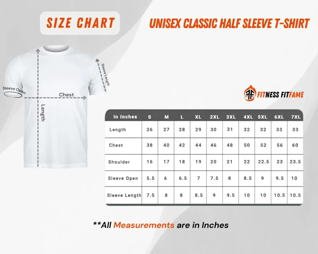 Size Chart Unisex Classic Half Sleeve T-shirt