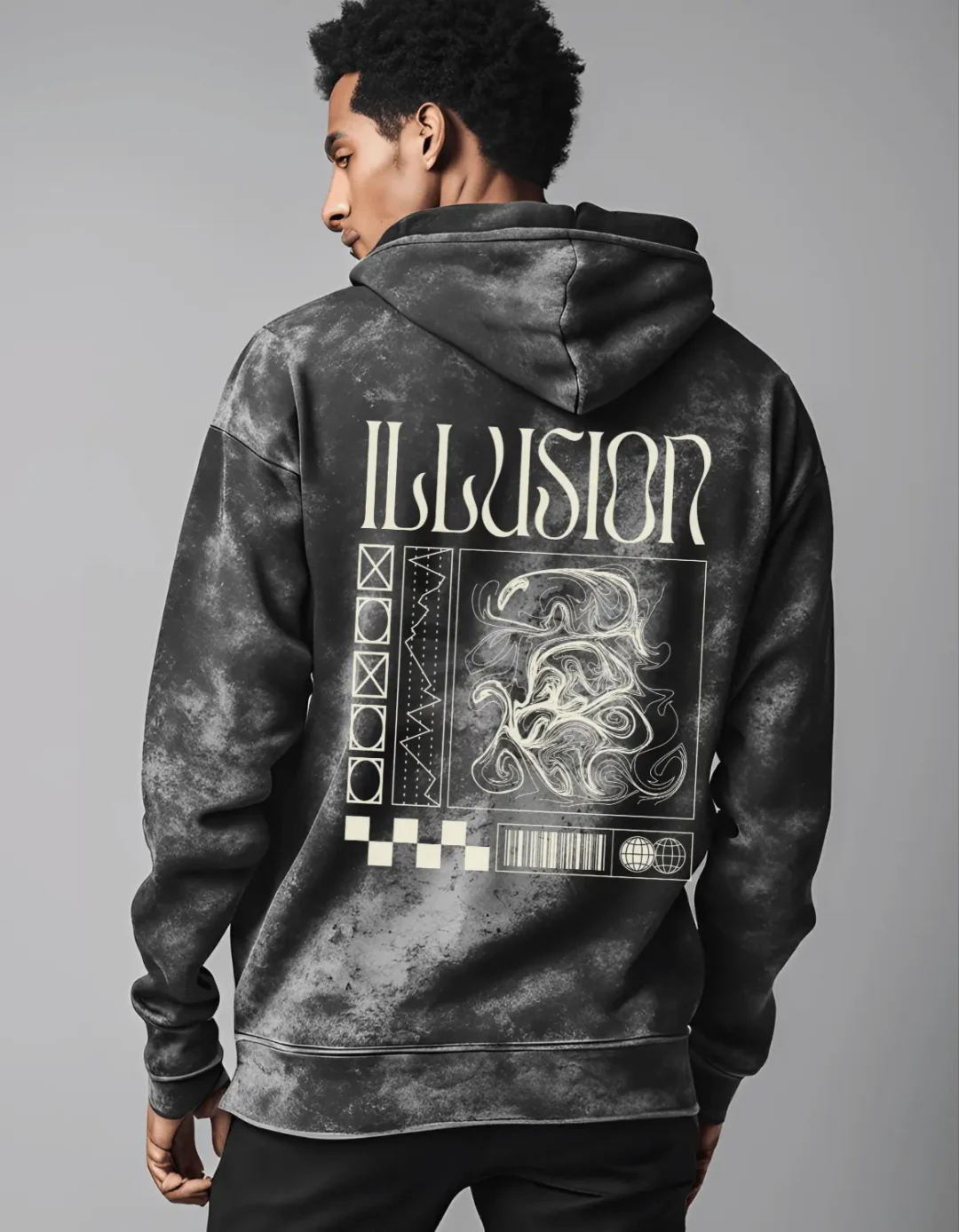 Illusion Design of hoodie back side of black hoodie